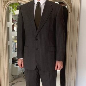 Super High End Barneys Gray Striped wool suit